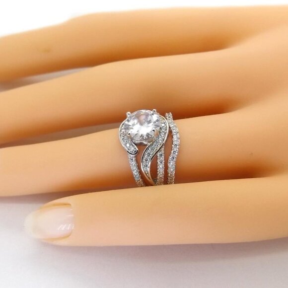 Women's 2 Piece 3.25 ct CZ Wedding Engagement Ring Set Solid 925 Sterling Silver - Picture 3 of 3